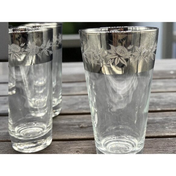 Vintage Dorothy Thorpe Thistle Silver Banded MCM HIghball Cocktail Glasses set o - Picture 5 of 6